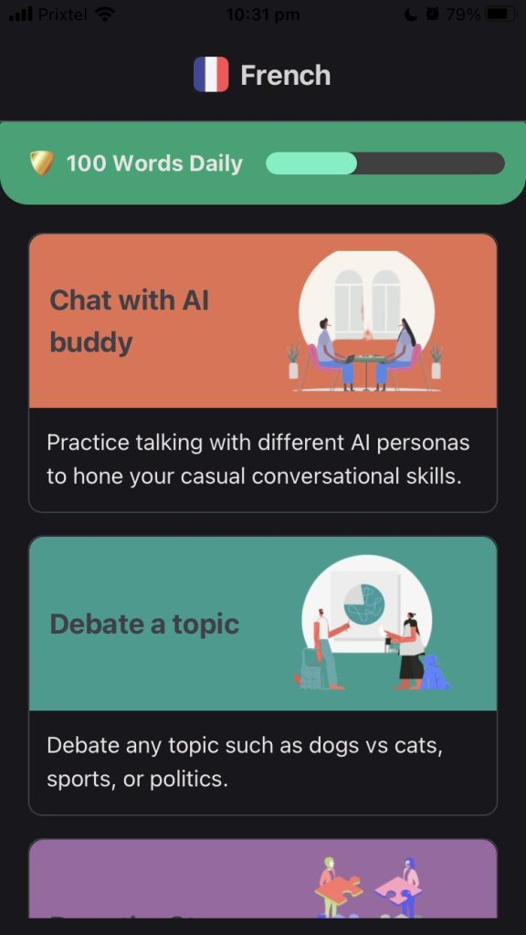 Picture of Conversly.ai language learning interface for ChatGPT