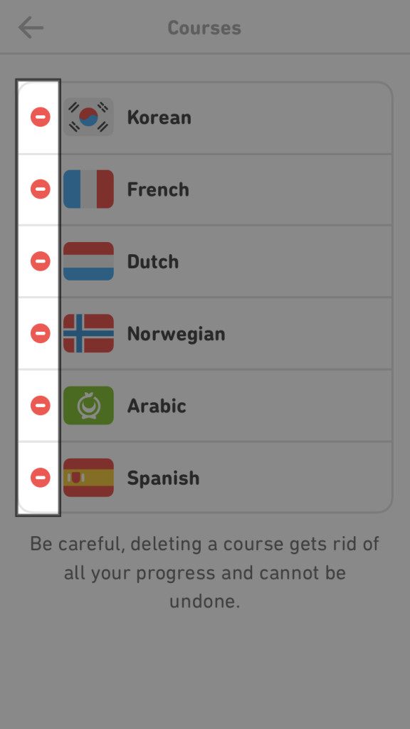 Step 4: Choose which Duolingo language you want to remove.