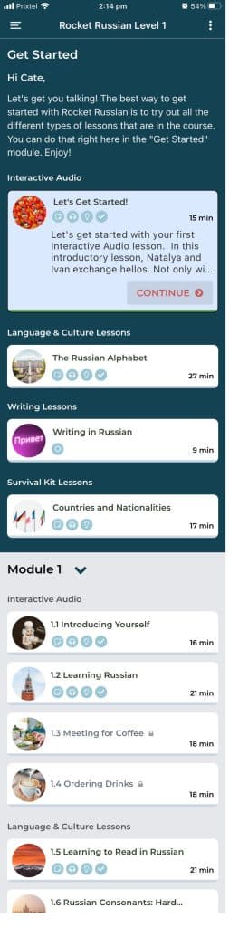 Rocket Languages app - Russian course outline