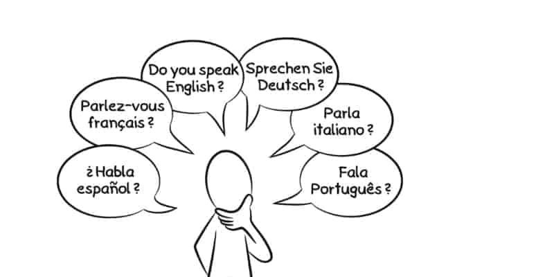 How many languages can you learn? Person saying "hello" in 6 languages.
